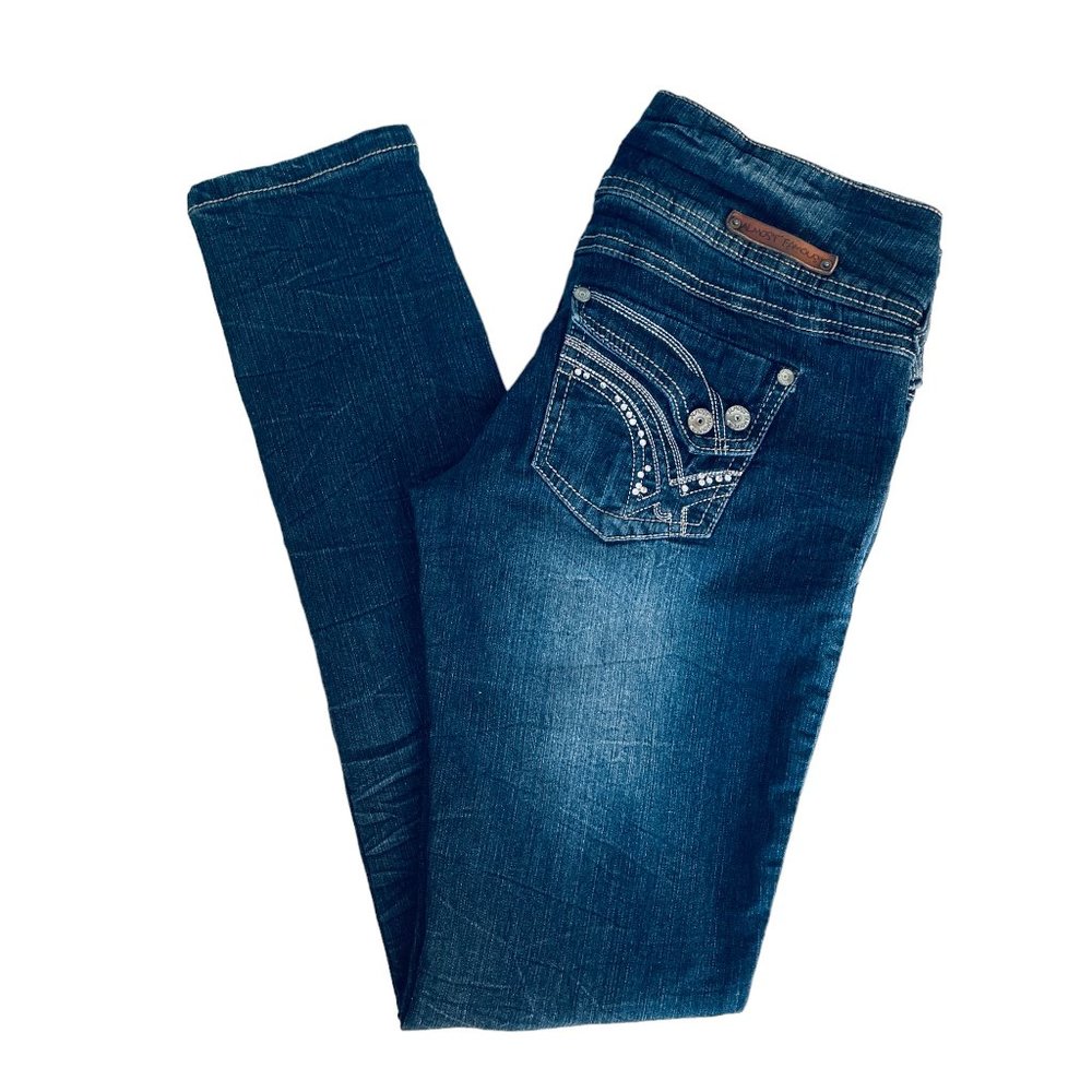 Almost Famous Vintage Y2K 90s Ultra Low Rise Skinny Jeans Rhinestone Siz…